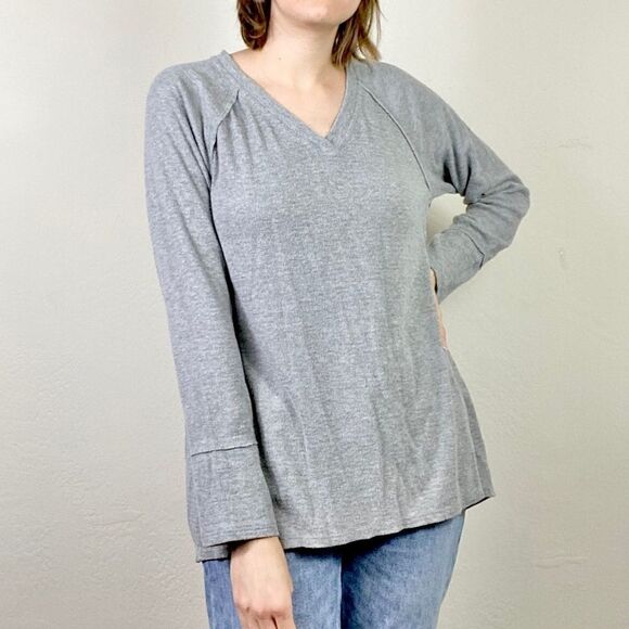 Wildfox Haley Brushed Grey V Neck Thermal Sweatshirt Sweater - Picture 1 of 6